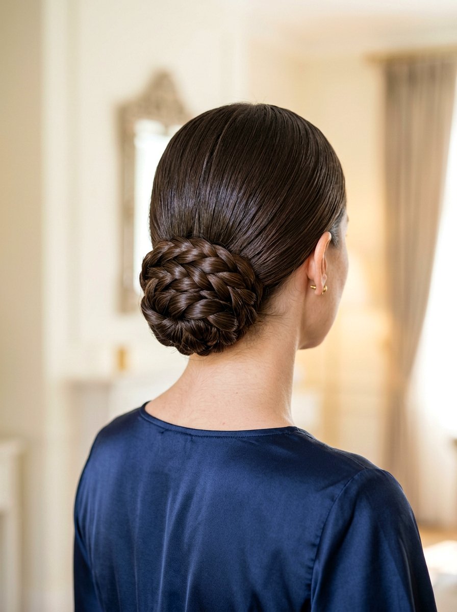 Twisted Glossy Low Bun With Middle Part - 20 glossy low bun with middle part - 20 glossy low bun with middle part