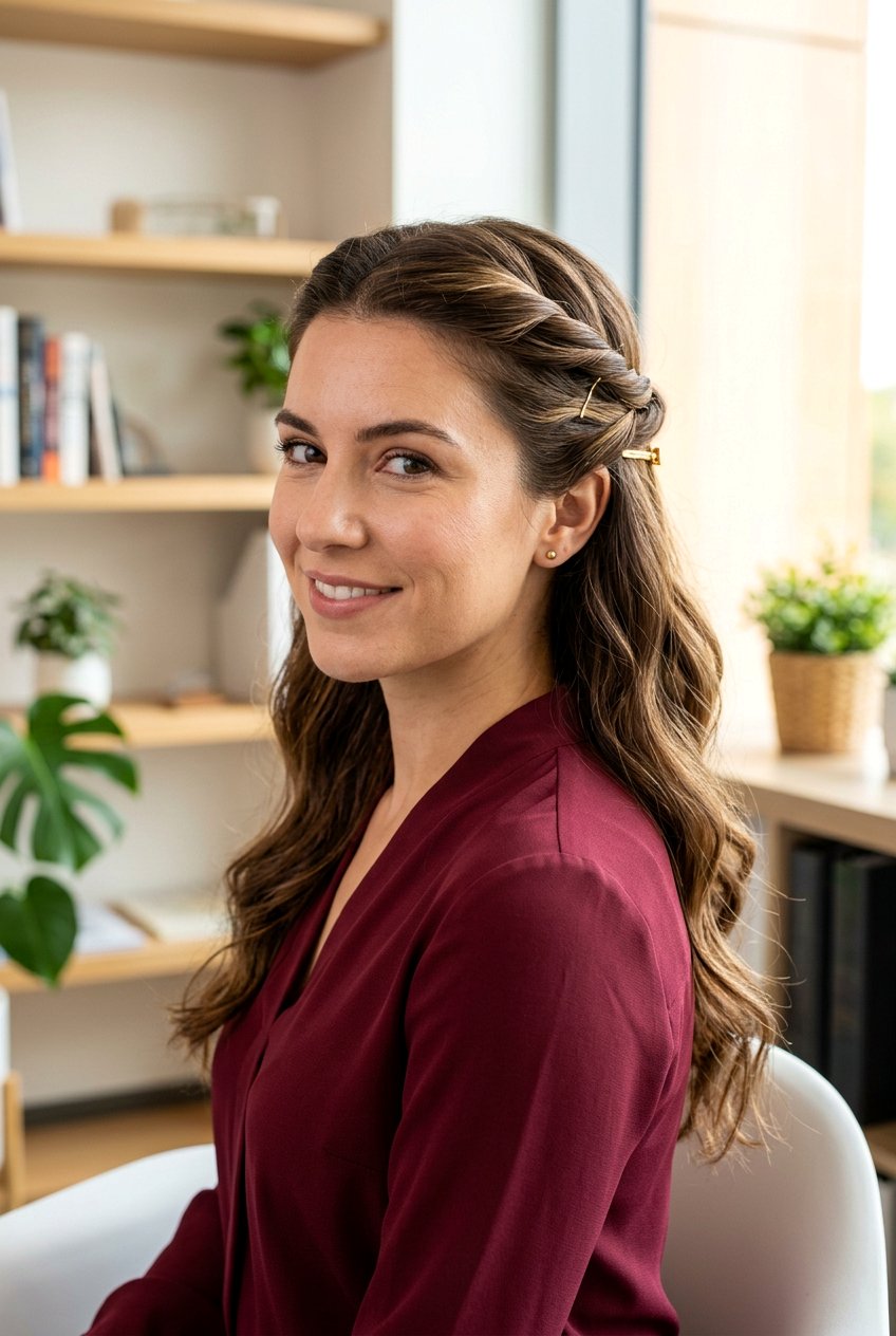 Twisted Half Up - 20 simple hairstyle for interview with medium hair - 20 simple hairstyle for interview with medium hair