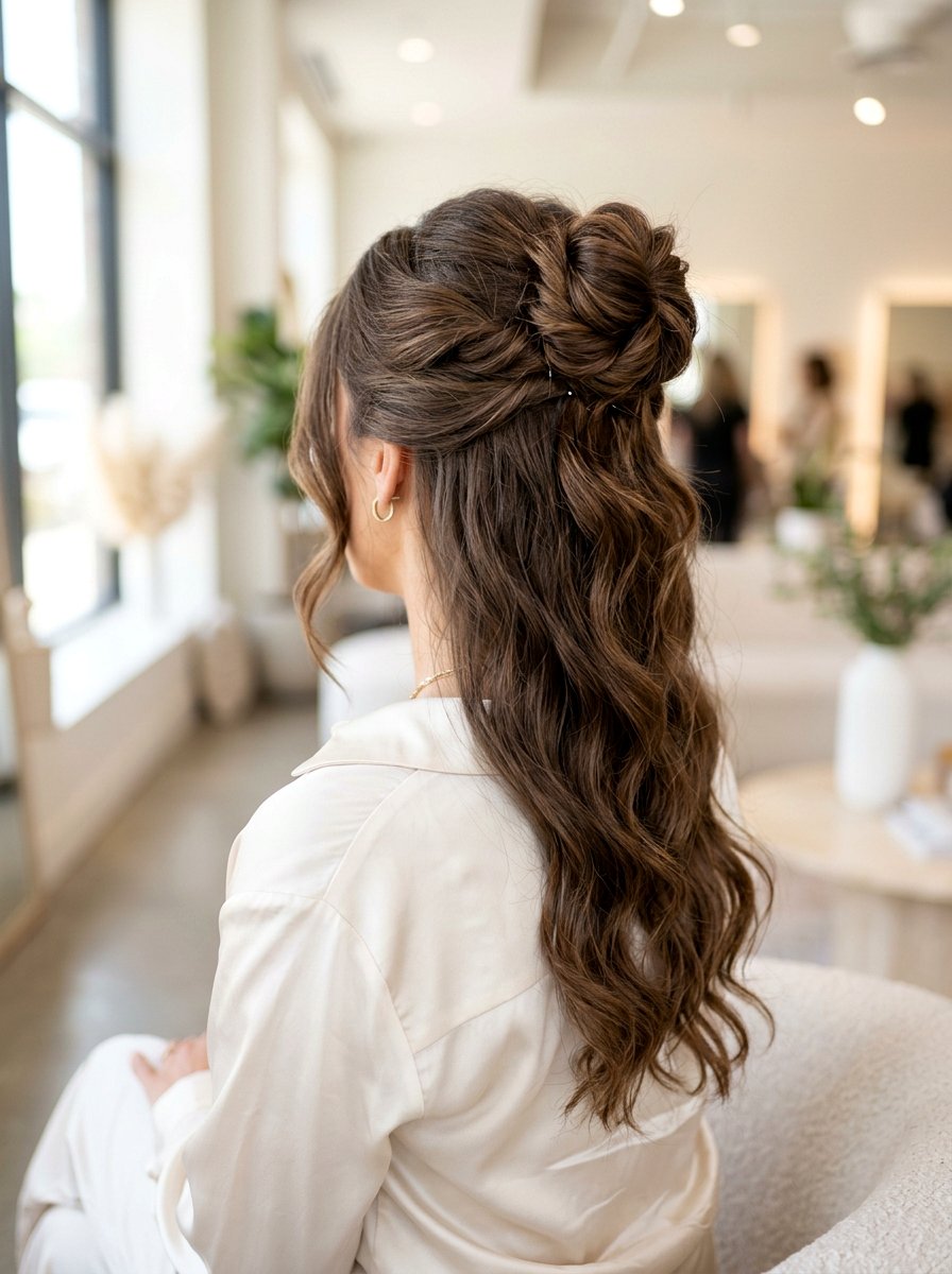 Twisted Half Up Bun - 20 date night hairstyle with half up twist - 20 date night hairstyle with half up twist