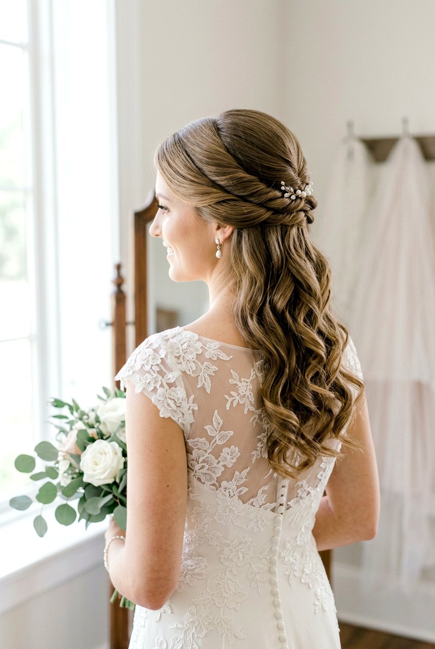 Twisted Half Up Classic Wedding Hair - 20 twisted half up wedding hairstyle - 20 twisted half up wedding hairstyle
