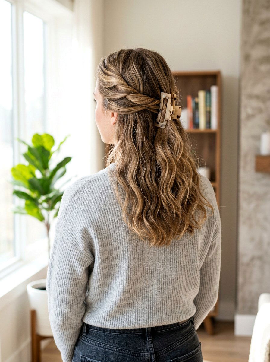 Twisted Half Up Claw Clip - 20 school half up claw clip hairstyle - 20 school half up claw clip hairstyle