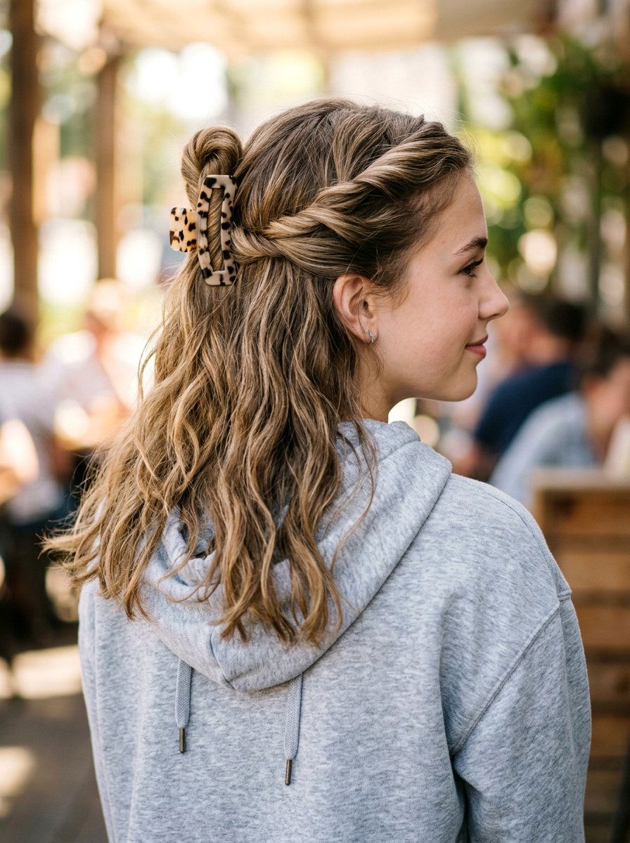 Twisted Half Up Claw Clip - 20 teen girls school hairstyle with claw clip - 20 teen girls school hairstyle with claw clip