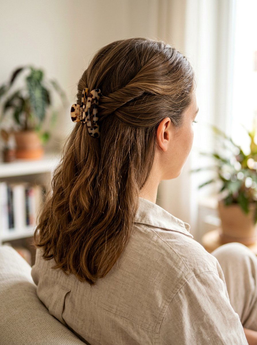 Twisted Half Up Claw Clip - 20 claw clip hairstyle for moms - 20 claw clip hairstyle for moms