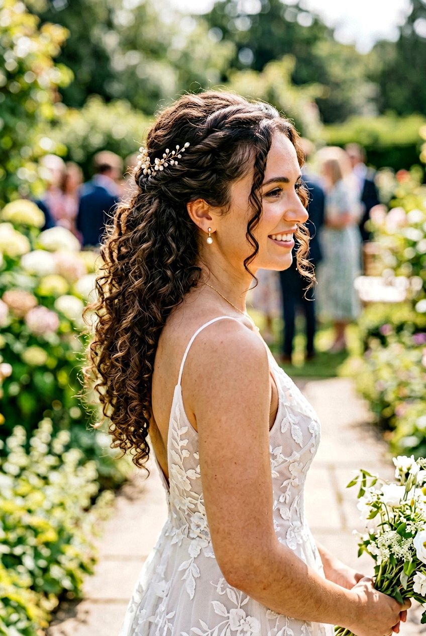 Twisted Half Up Curly Bridal Hair - 20 bridal hairstyle for shoulder length curls - 20 bridal hairstyle for shoulder length curls