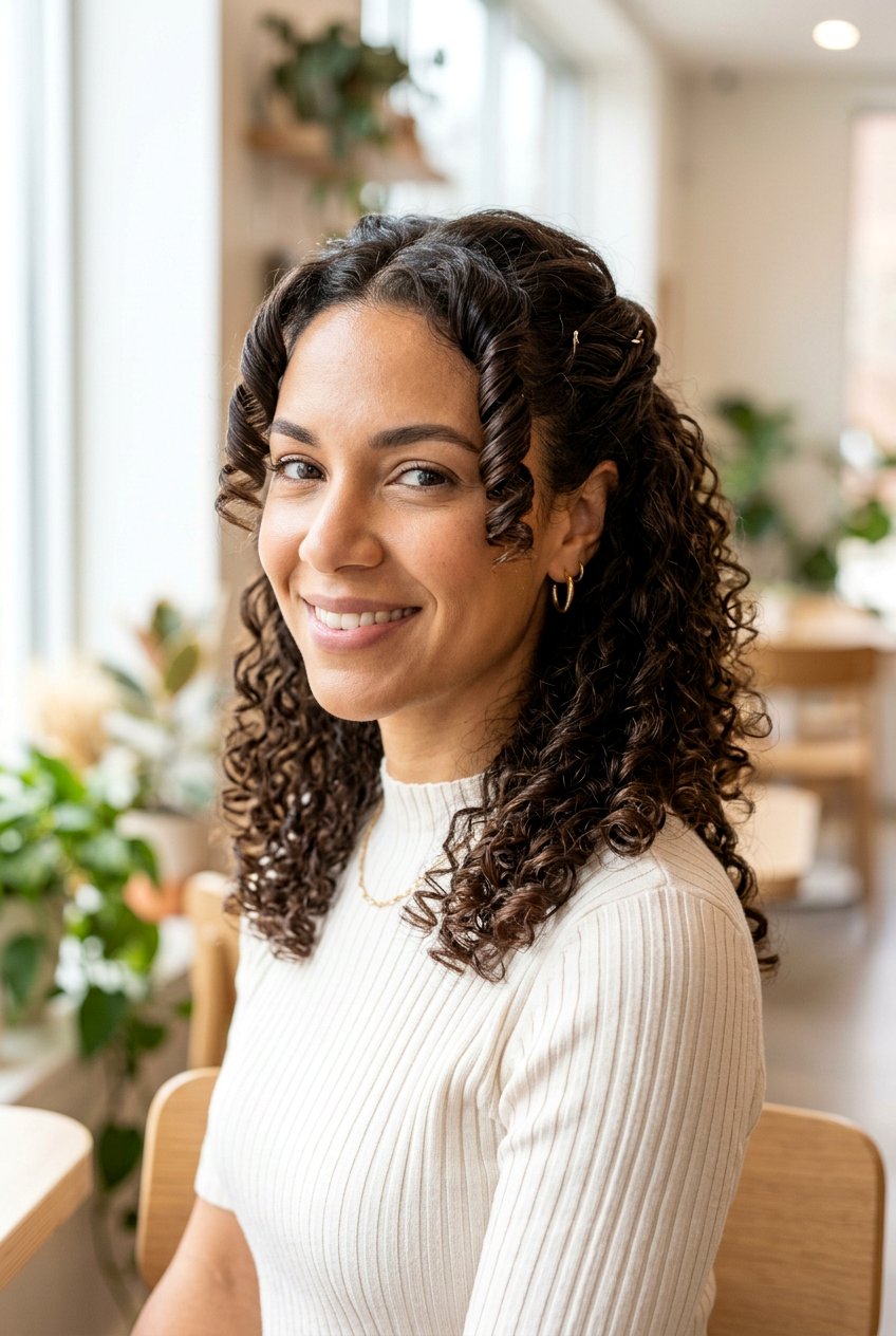 Twisted Half Up Curly Hair - 20 birthday hairstyle for curly shoulder length hair - 20 birthday hairstyle for curly shoulder length hair