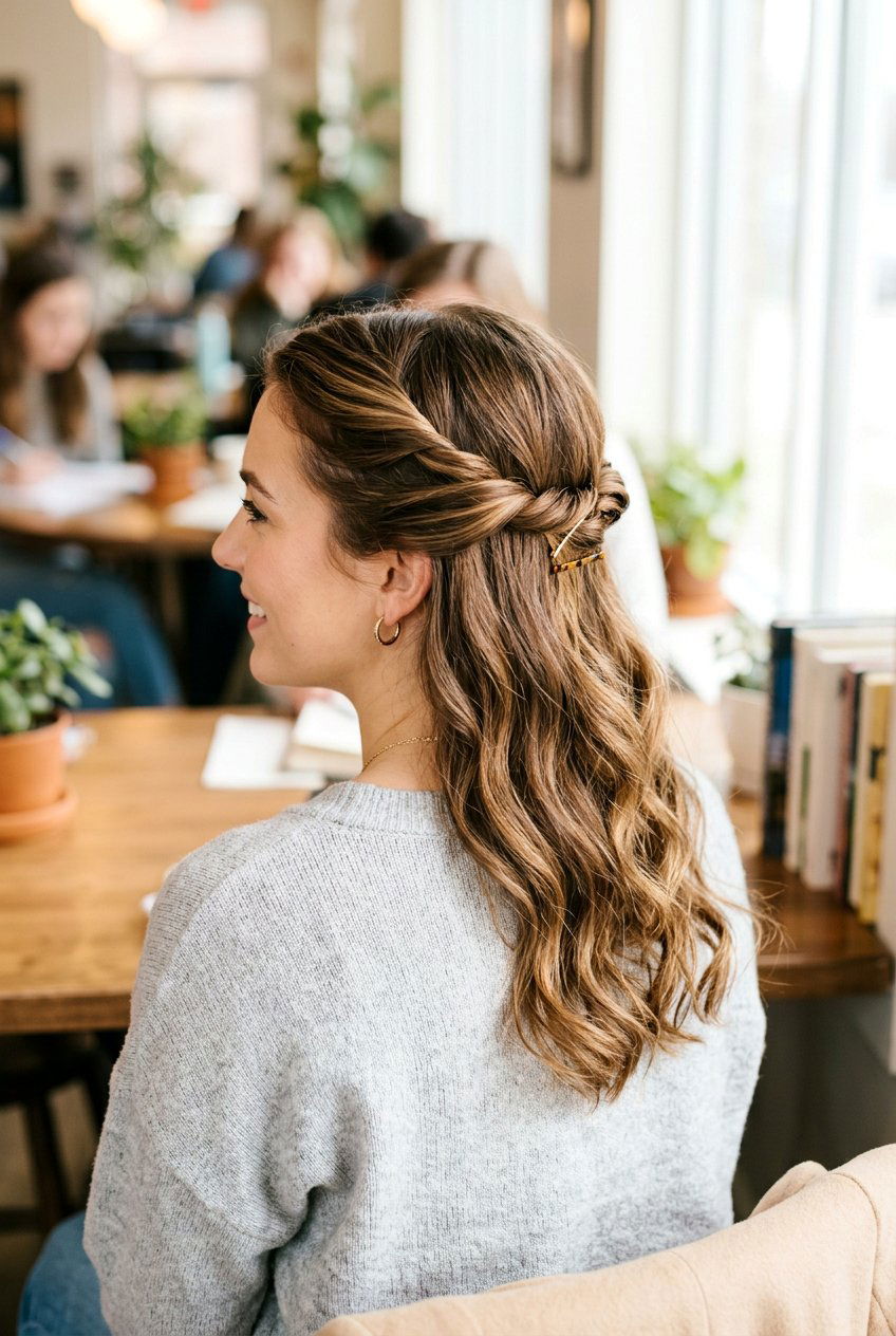 Twisted Half Up Hairstyle - 20 quick hairstyles for college girls - 20 quick hairstyles for college girls