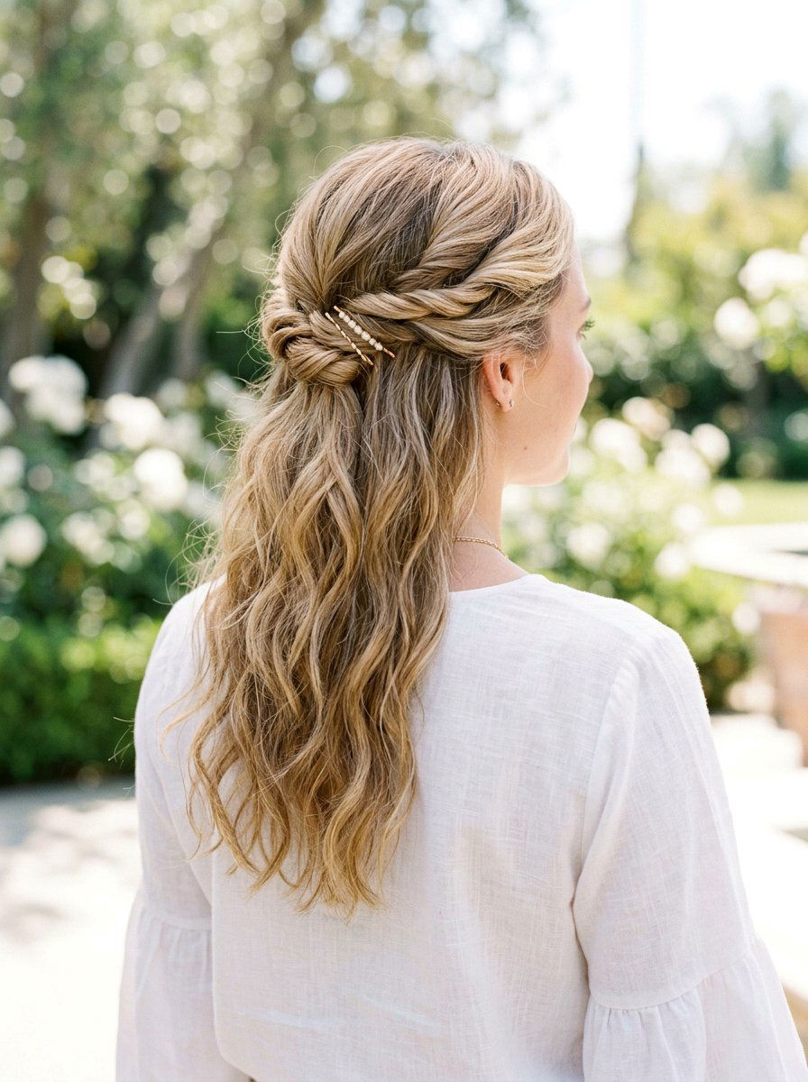 Twisted Half Up Hairstyle - 20 easy hairstyle for office rush - 20 easy hairstyle for office rush