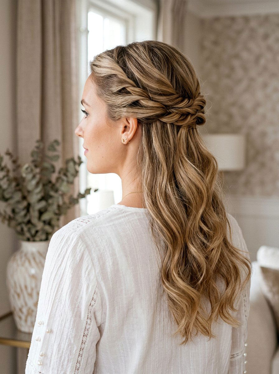 Twisted Half Up Hairstyle - 20 easy hairstyle for shoulder length layers - 20 easy hairstyle for shoulder length layers