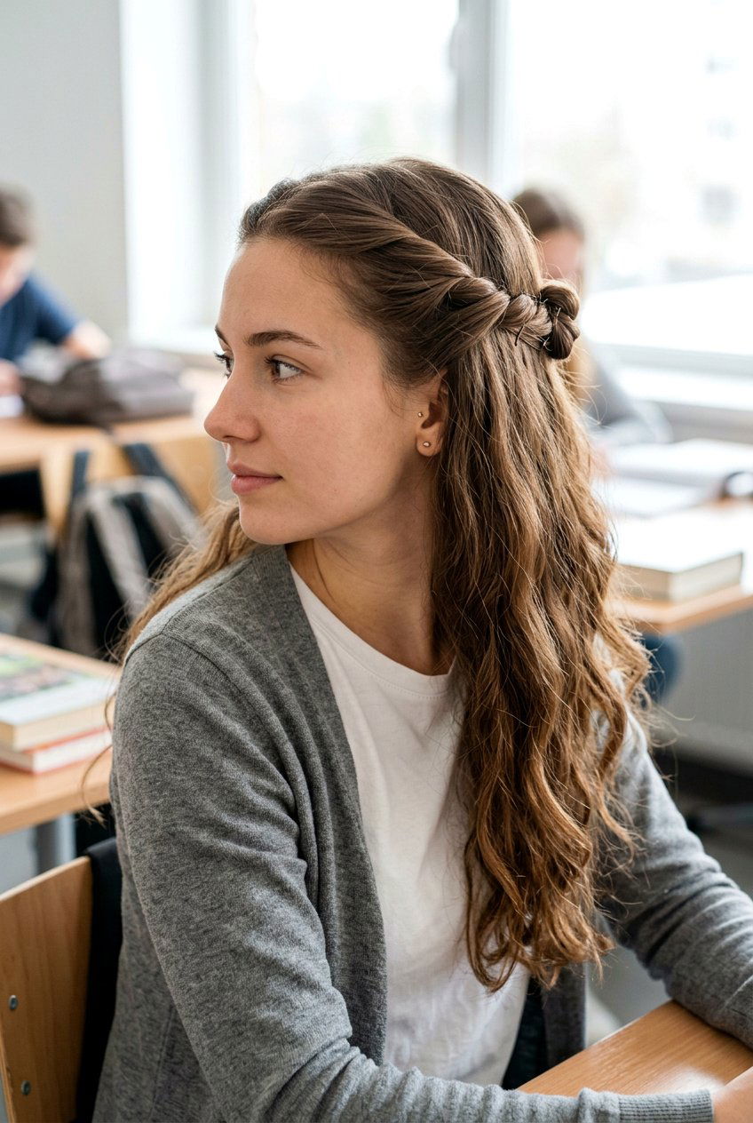 Twisted Half Up Hairstyle for School - 20 no heat hairstyles for school - 20 no heat hairstyles for school