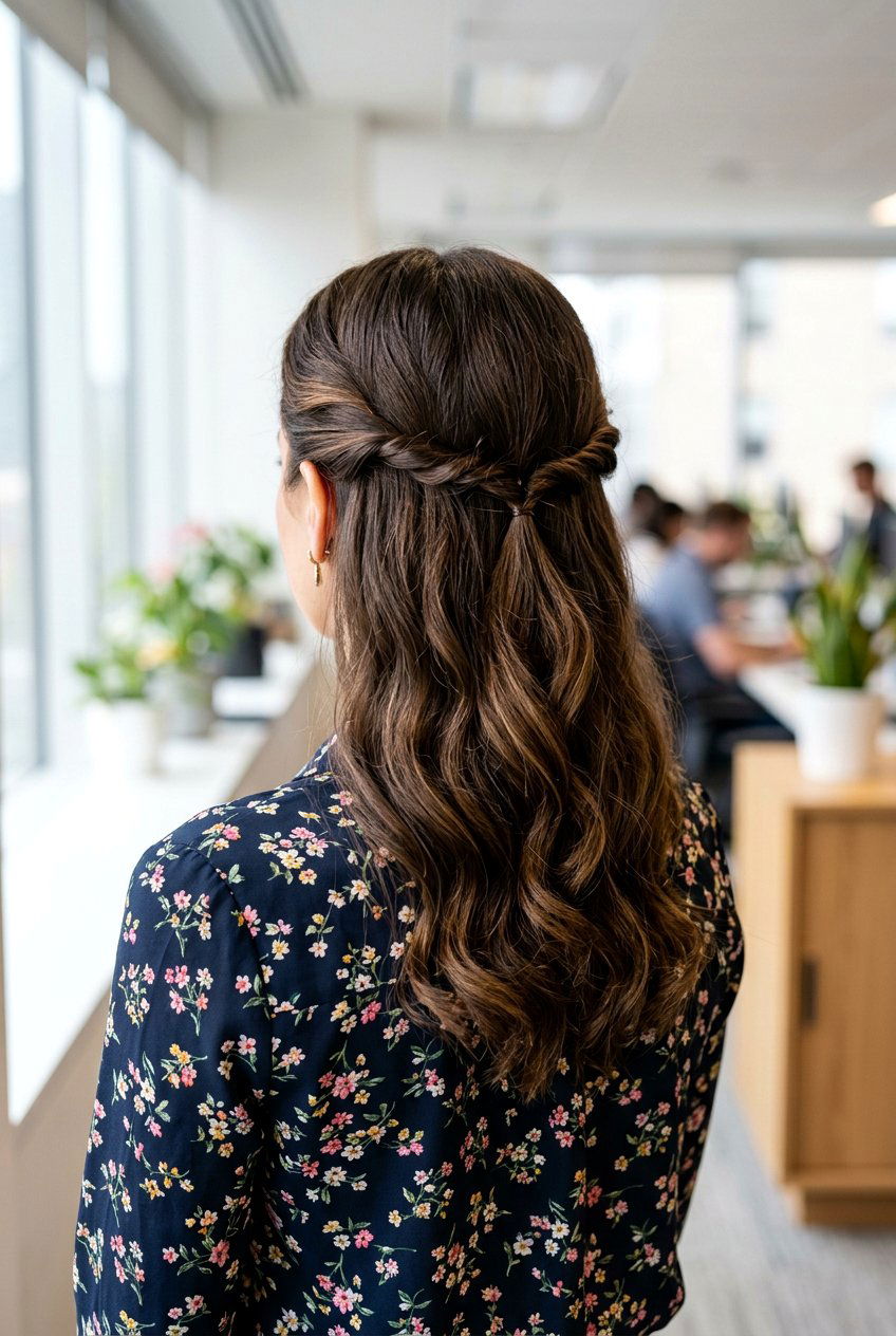 Twisted Half Up Hairstyle - 20 internship hairstyle for college women - 20 internship hairstyle for college women