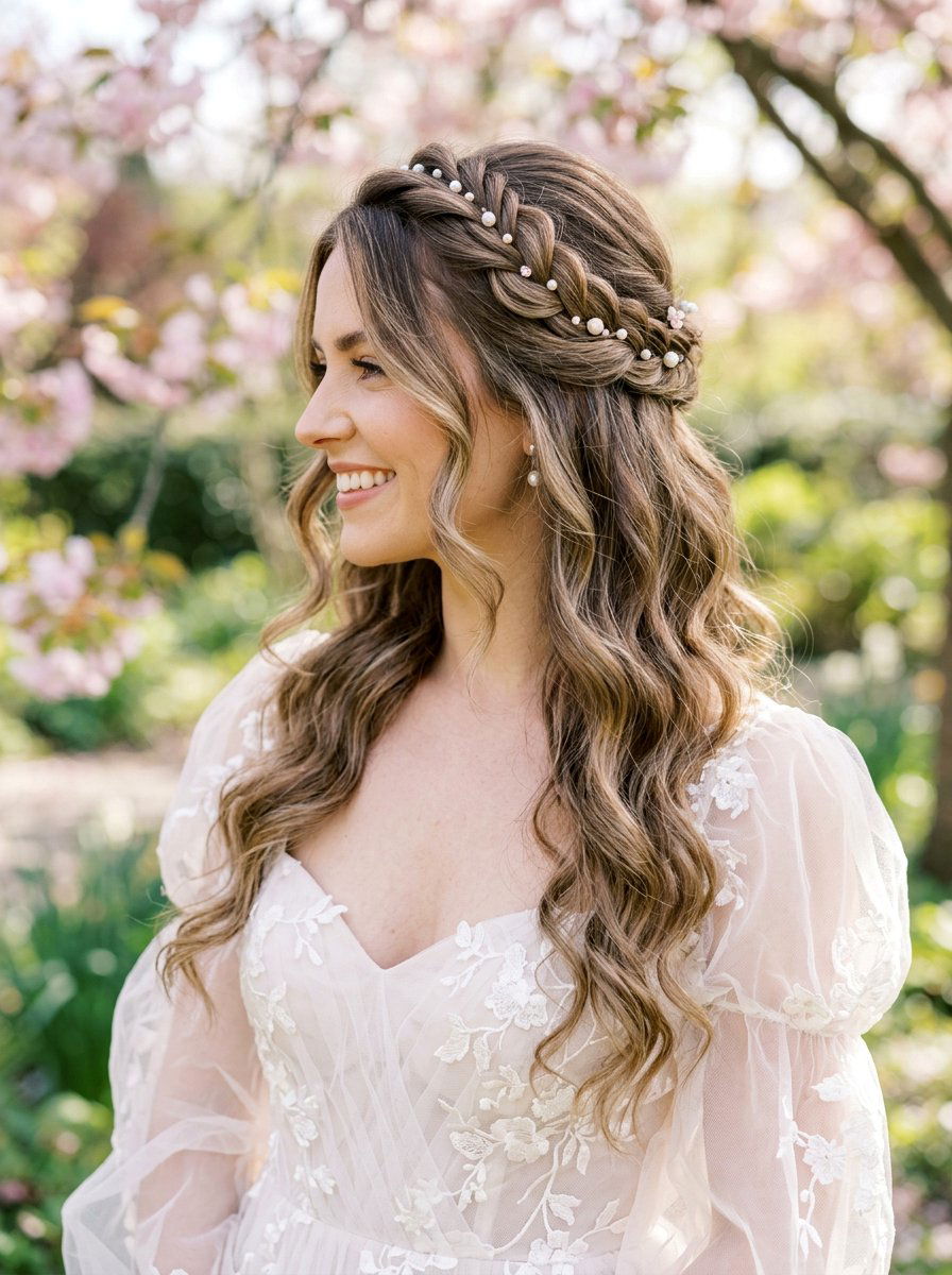 Twisted Half Up Halo - 20 viral wedding hairstyle ideas - 20 viral wedding hairstyle ideas