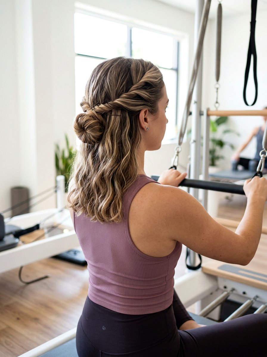 Twisted Half Up Pilates Hairstyle - 20 pilates hairstyles for women - 20 pilates hairstyles for women