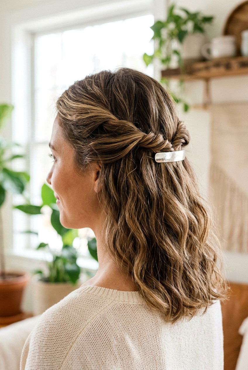 Twisted Half Up Style - 20 picture day hairstyle for shoulder length hair - 20 picture day hairstyle for shoulder length hair