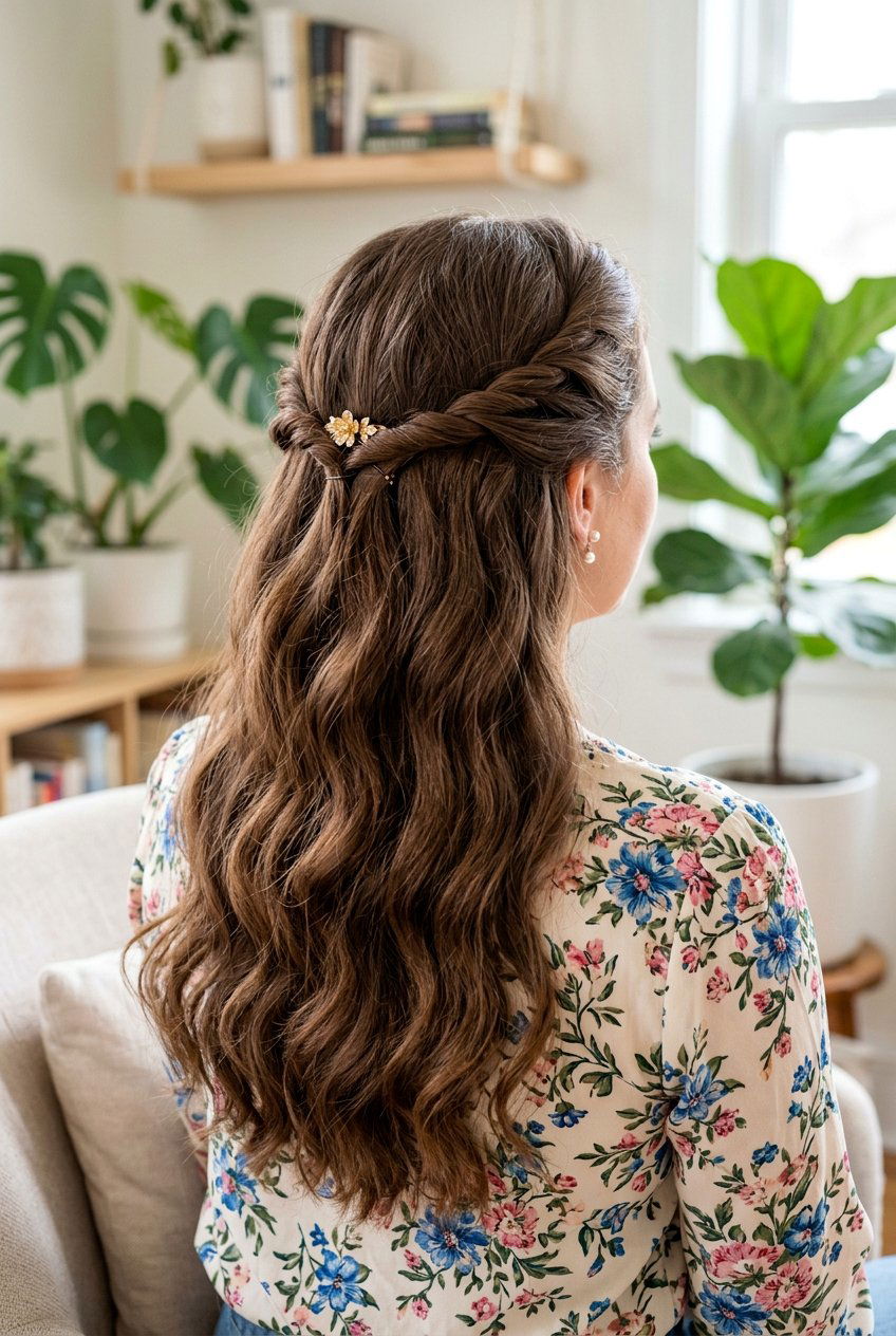 Twisted Half Up Style - 20 school hairstyle for long thick hair - 20 school hairstyle for long thick hair