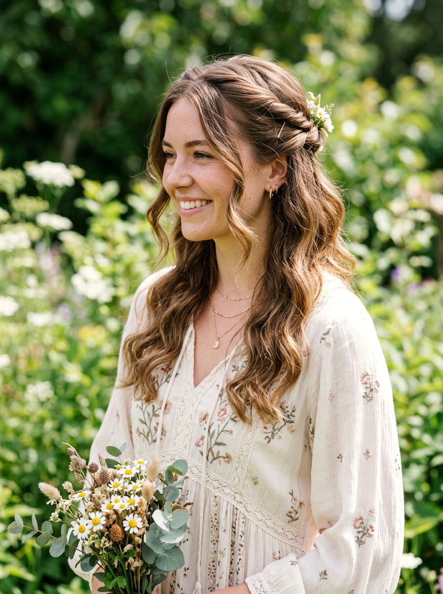 Twisted Half Up Style - 20 wedding hairstyles for elopement - 20 wedding hairstyles for elopement