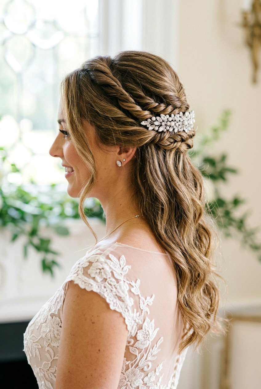 Twisted Half Up Style - 20 bridal hairstyle with crystal comb - 20 bridal hairstyle with crystal comb