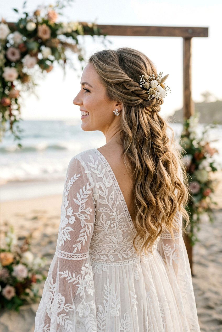Twisted Half Up Wedding Hair For Wavy Hair - 20 twisted half up wedding hairstyle - 20 twisted half up wedding hairstyle