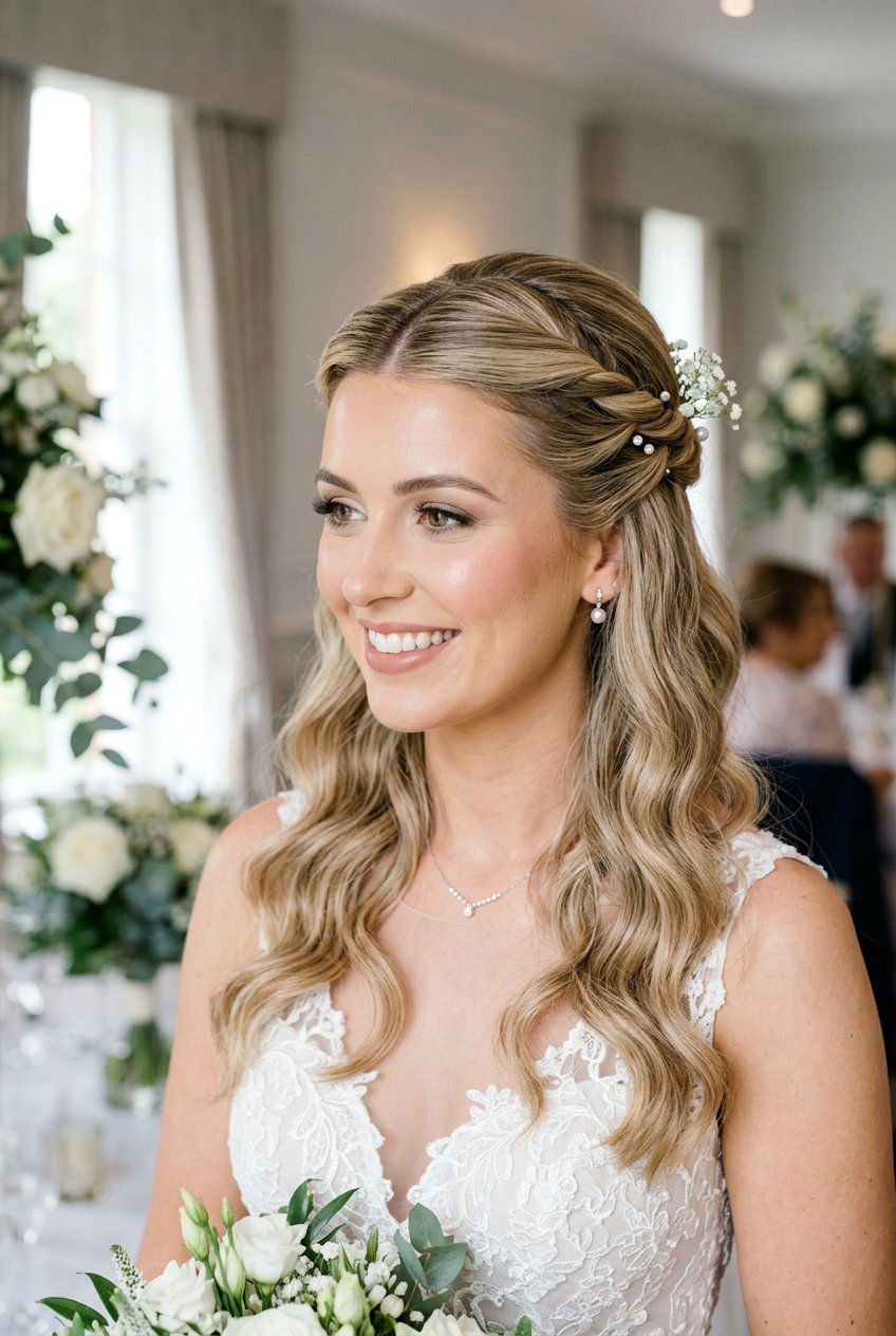Twisted Half Up Wedding Hair With Center Part - 20 twisted half up wedding hairstyle - 20 twisted half up wedding hairstyle