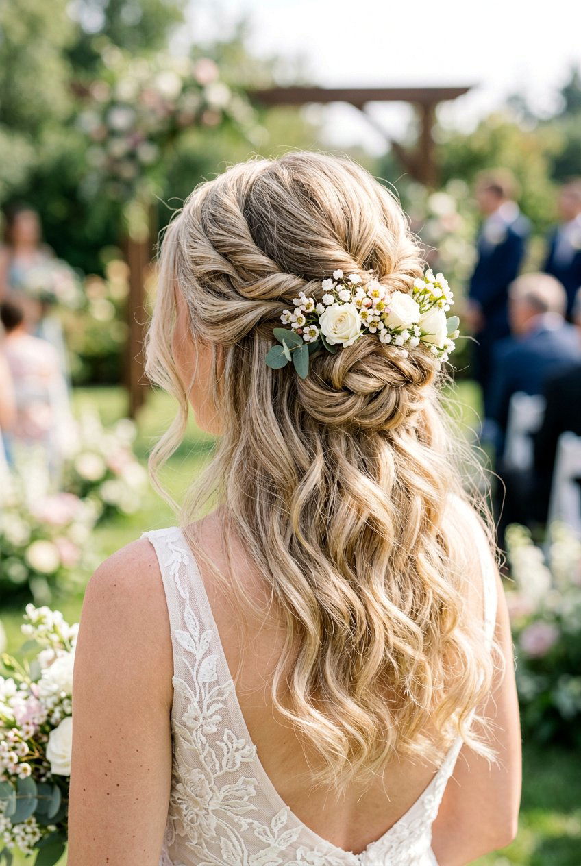 20 Romantic Twisted Half Up Wedding Hairstyle Ideas for Brides