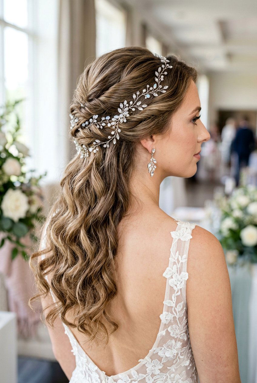 Twisted Half Up Wedding Hair With Hair Vine - 20 twisted half up wedding hairstyle - 20 twisted half up wedding hairstyle