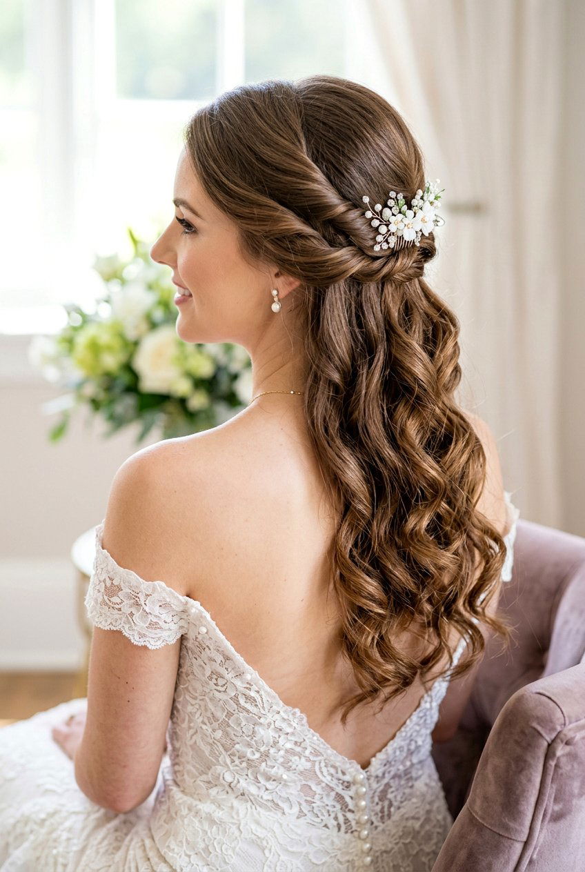 Twisted Half Up Wedding Hair With Loose Curls - 20 twisted half up wedding hairstyle - 20 twisted half up wedding hairstyle