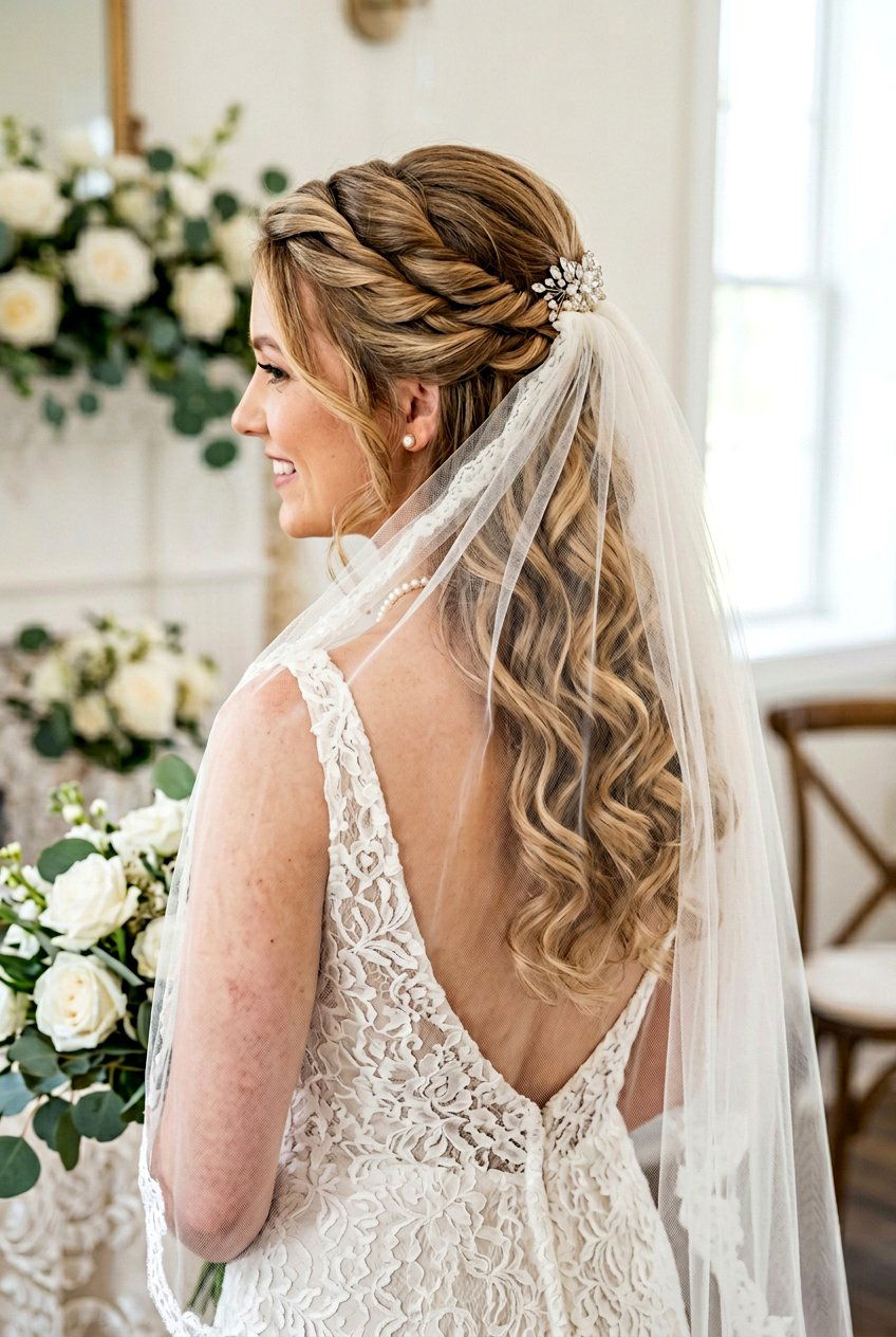 Twisted Half Up Wedding Hair With Veil - 20 twisted half up wedding hairstyle - 20 twisted half up wedding hairstyle