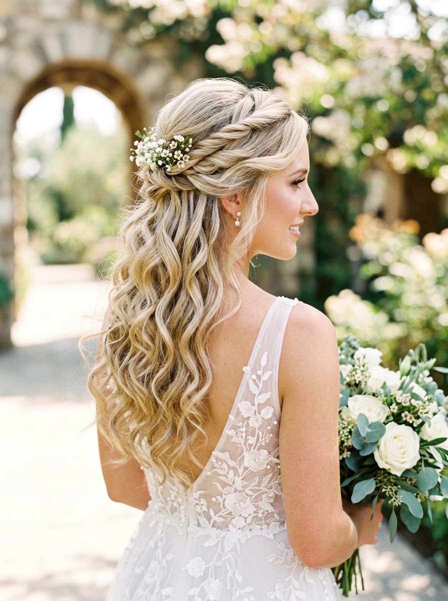 Twisted Half Up Wedding Hairstyle - 20 elegant bridal hairstyle for medium hair - 20 elegant bridal hairstyle for medium hair