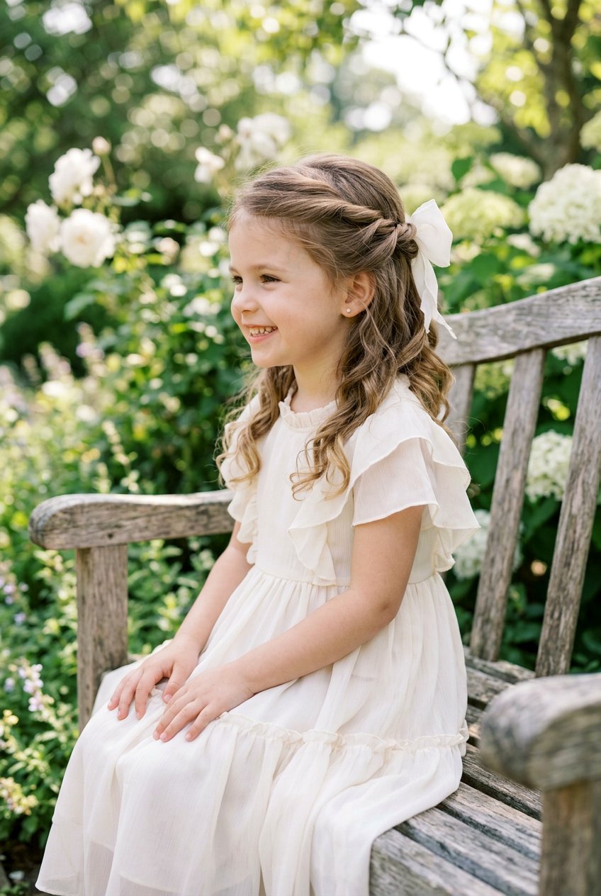 Twisted Half Up With Bow - 20 easter hairstyles for little girls with bows - 20 easter hairstyles for little girls with bows