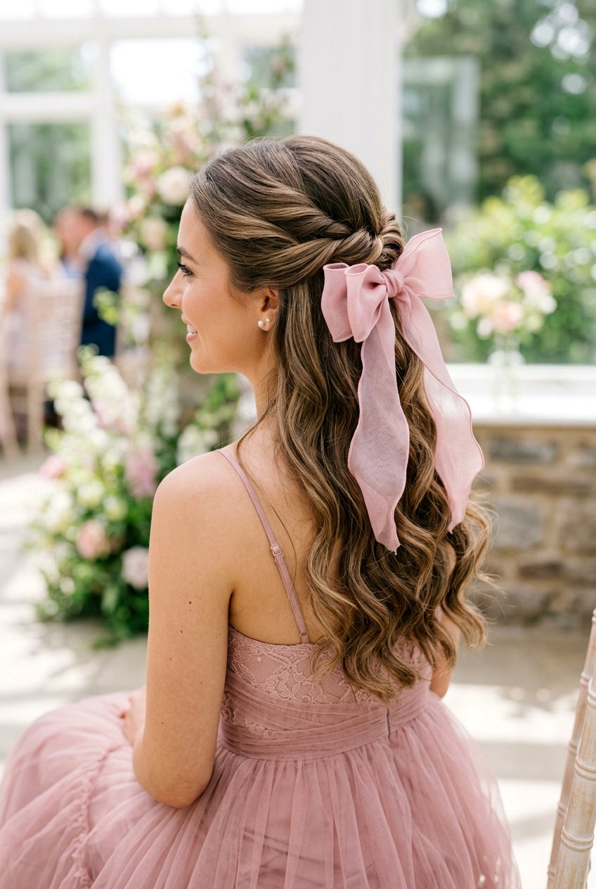 Twisted Half Up With Ribbon Bow - 20 prom hairstyle with twisted half up - 20 prom hairstyle with twisted half up