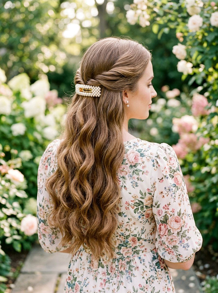 Twisted Half Up with Pearls - 20 prom hairstyles with pearls - 20 prom hairstyles with pearls