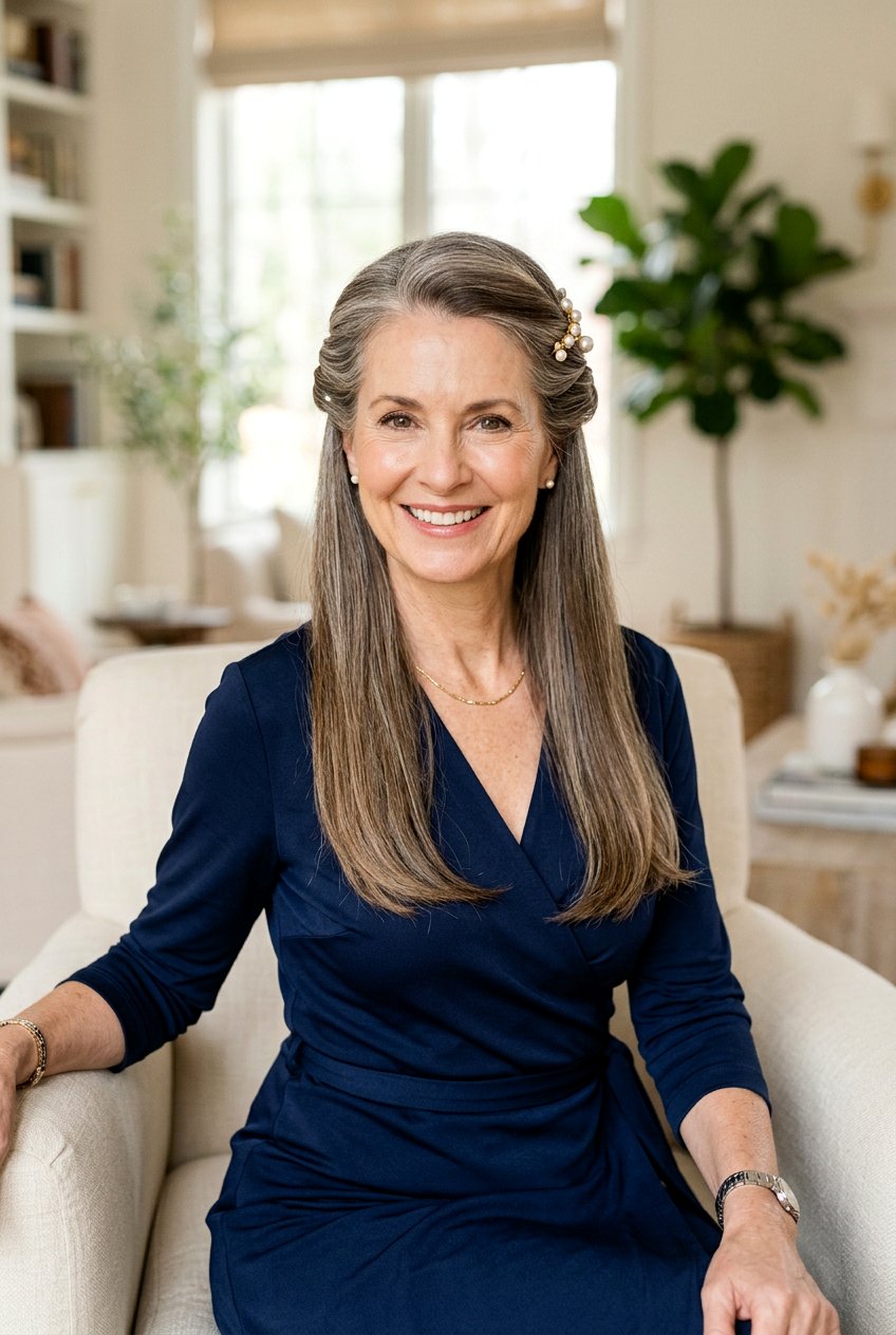 Twisted Half Updo - 20 classy wedding guest hairstyles for women over 50 - 20 classy wedding guest hairstyles for women over 50