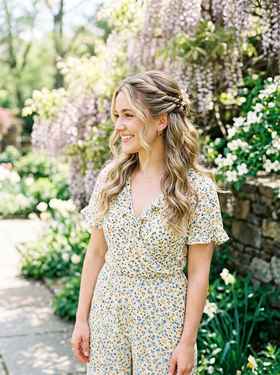 Twisted Half Updo - 20 cute hairstyle for casual wedding guest - 20 cute hairstyle for casual wedding guest