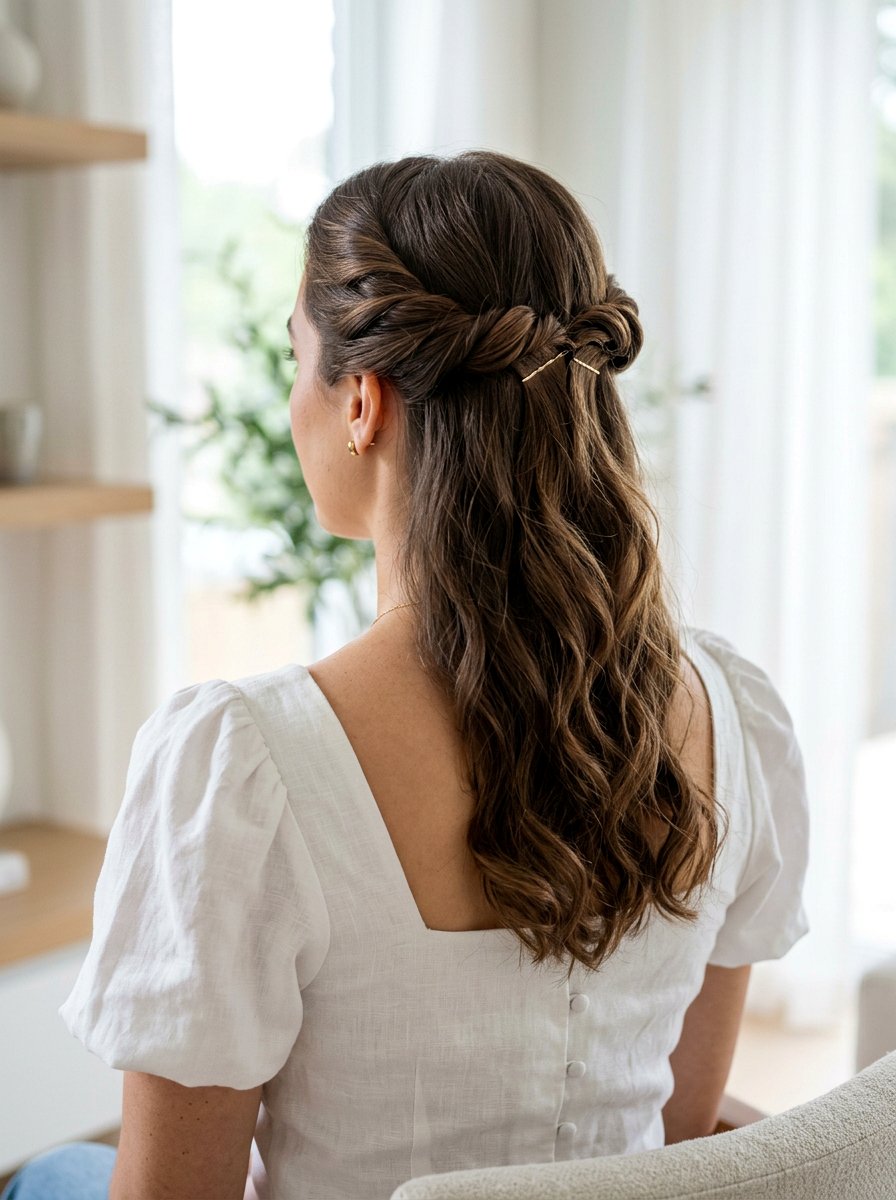 Twisted Half Updo - 20 cute hairstyle for coffee date - 20 cute hairstyle for coffee date