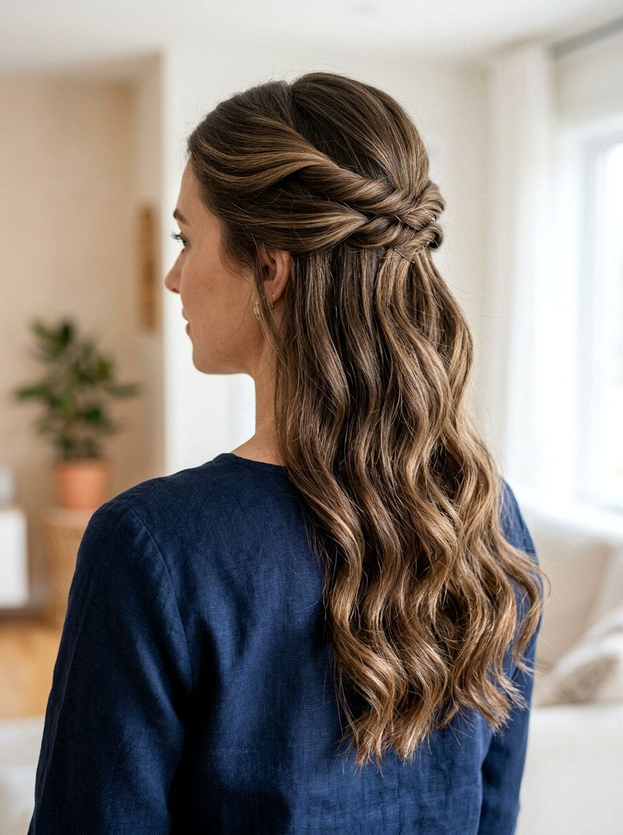 Twisted Half Updo - 20 cute hairstyle for family dinner - 20 cute hairstyle for family dinner