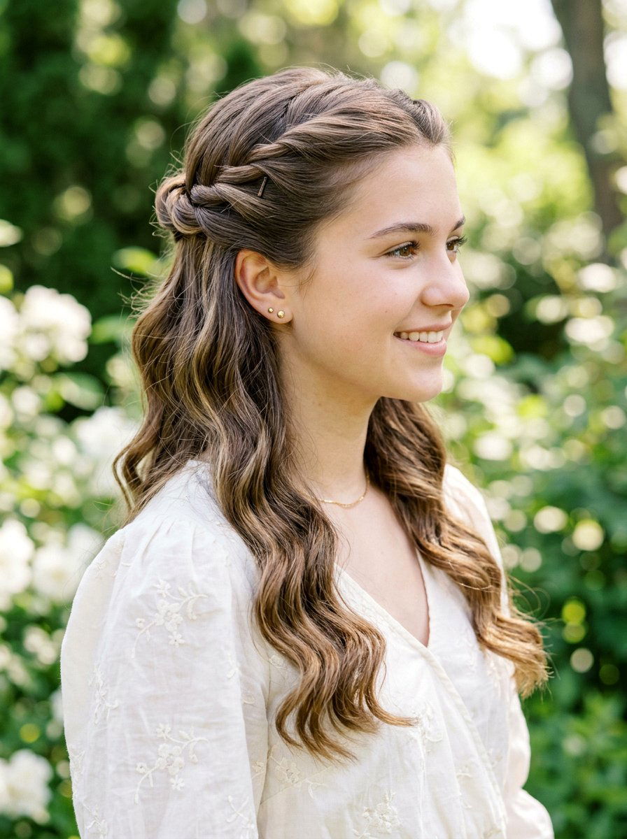 Twisted Half Updo - 20 cute hairstyle for school photos - 20 cute hairstyle for school photos