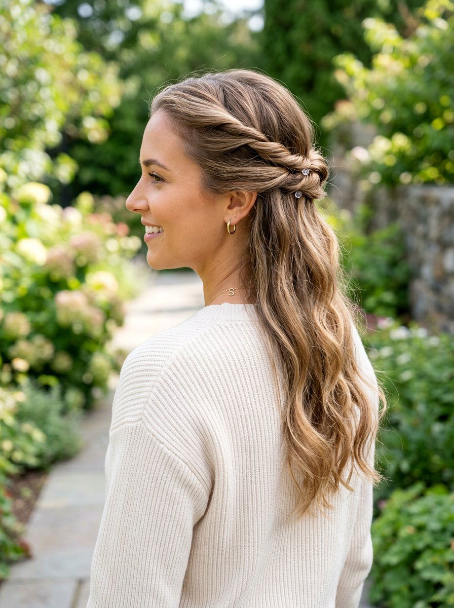 Twisted Half Updo - 20 glamorous birthday hairstyle ideas - 20 glamorous birthday hairstyle ideas