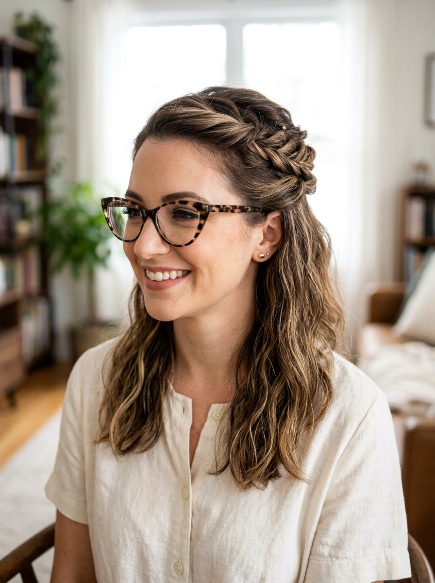 Twisted Half Updo - 20 interview hairstyle with glasses - 20 interview hairstyle with glasses
