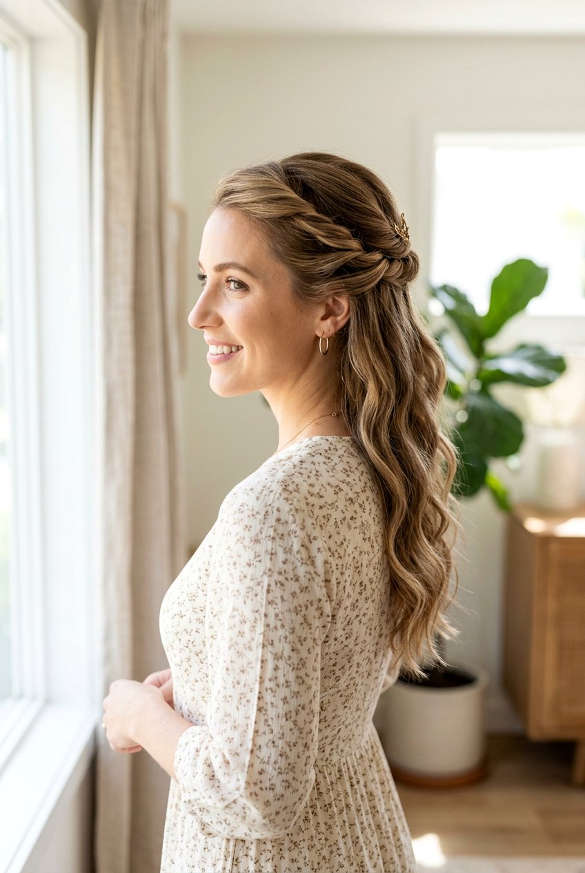 Twisted Half Updo - 20 mom polished date night hairstyle - 20 mom polished date night hairstyle