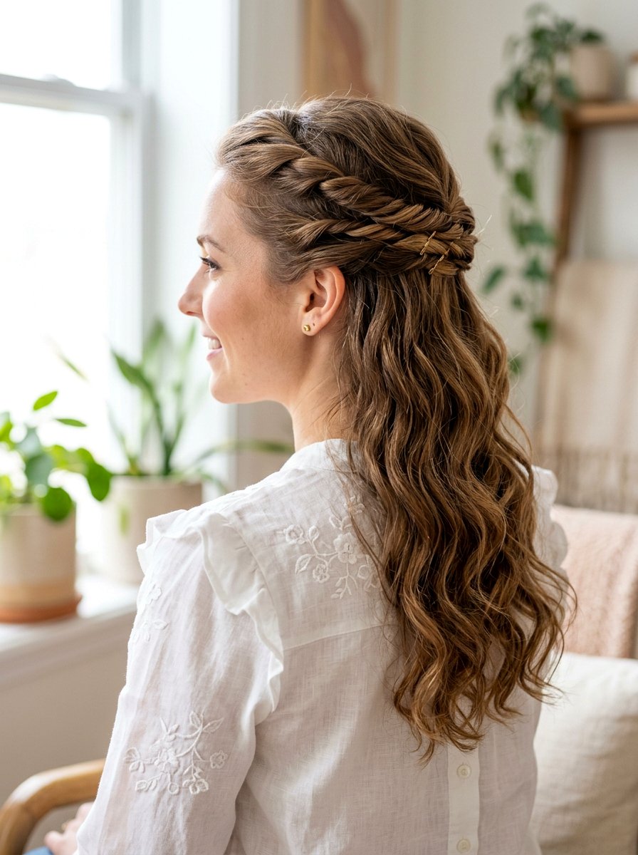 Twisted Half Updo - 20 office hair ideas for women - 20 office hair ideas for women