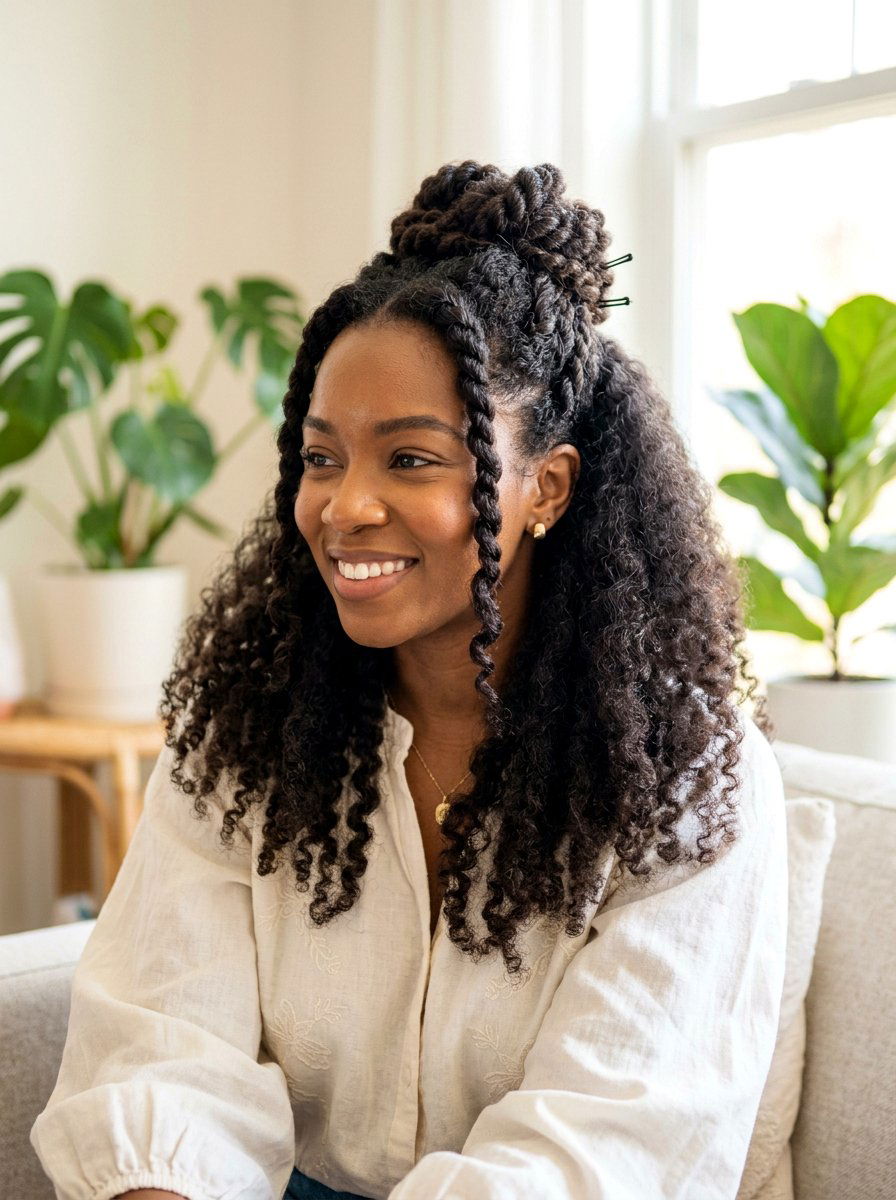 Twisted Half Updo - 20 quick hairstyle for thick coarse hair - 20 quick hairstyle for thick coarse hair