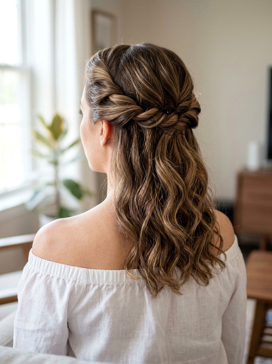 Twisted Half Updo - 20 simple hairstyle for beach trip - 20 simple hairstyle for beach trip