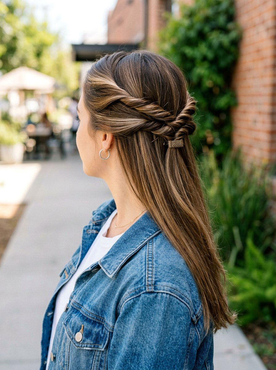 Twisted Half Updo - 20 simple hairstyle for birthday brunch - 20 simple hairstyle for birthday brunch