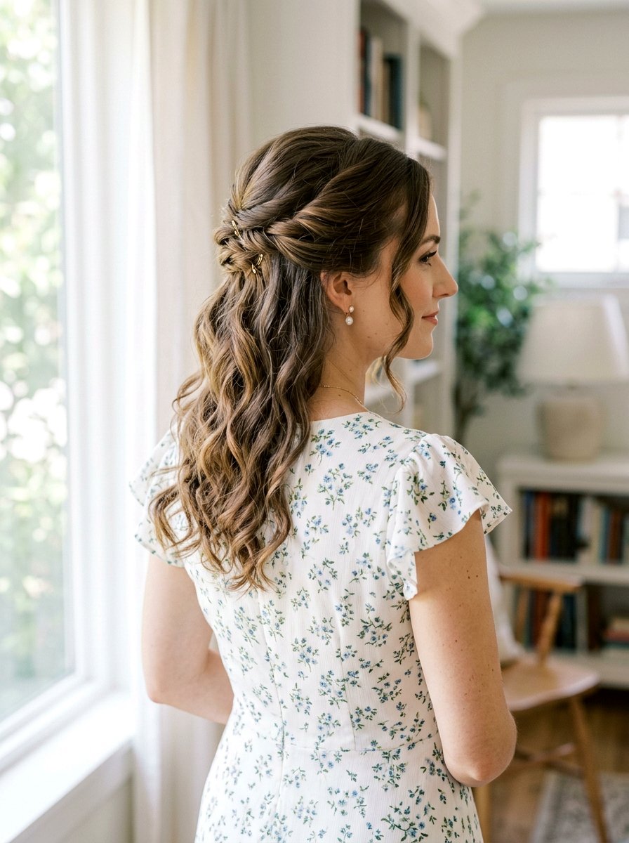 Twisted Half Updo - 20 simple hairstyle for wedding shower - 20 simple hairstyle for wedding shower