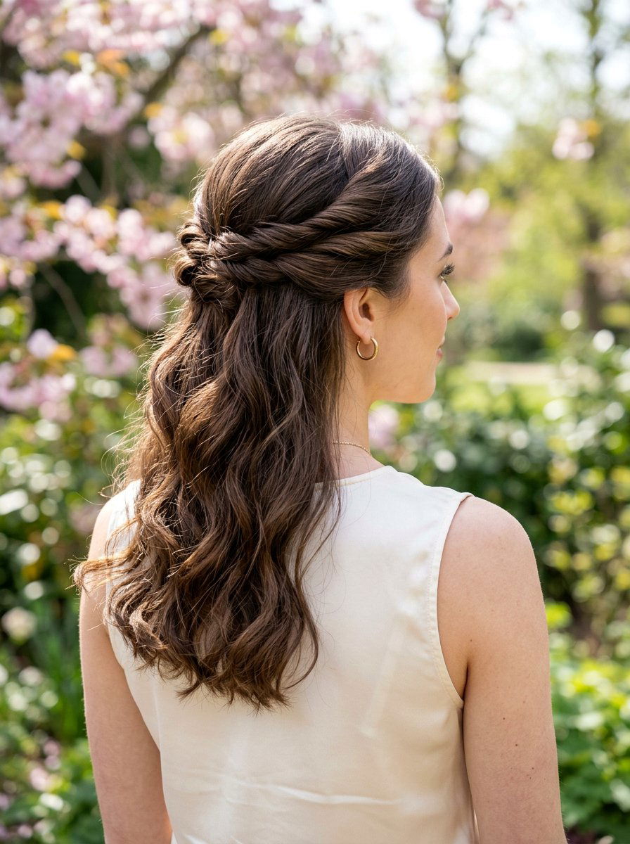 Twisted Half Updo - 20 simple hairstyle for work dinner - 20 simple hairstyle for work dinner