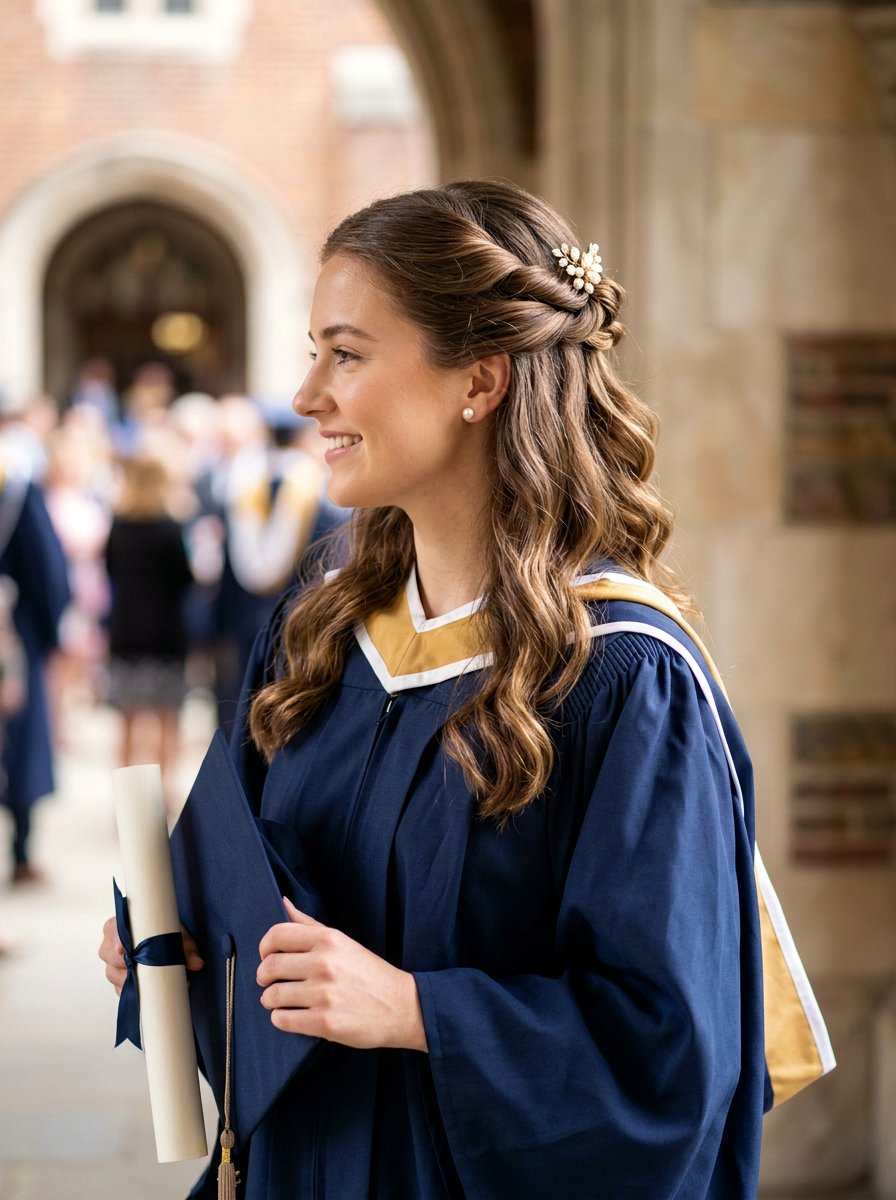 Twisted Half Updo - 20 soft glam hairstyle for graduation - 20 soft glam hairstyle for graduation