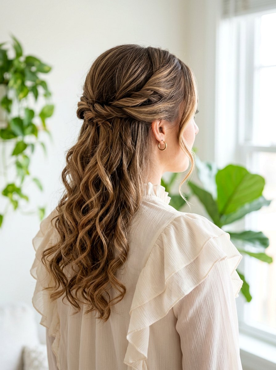 Twisted Half Updo - 20 soft glam hairstyle for wedding guest - 20 soft glam hairstyle for wedding guest