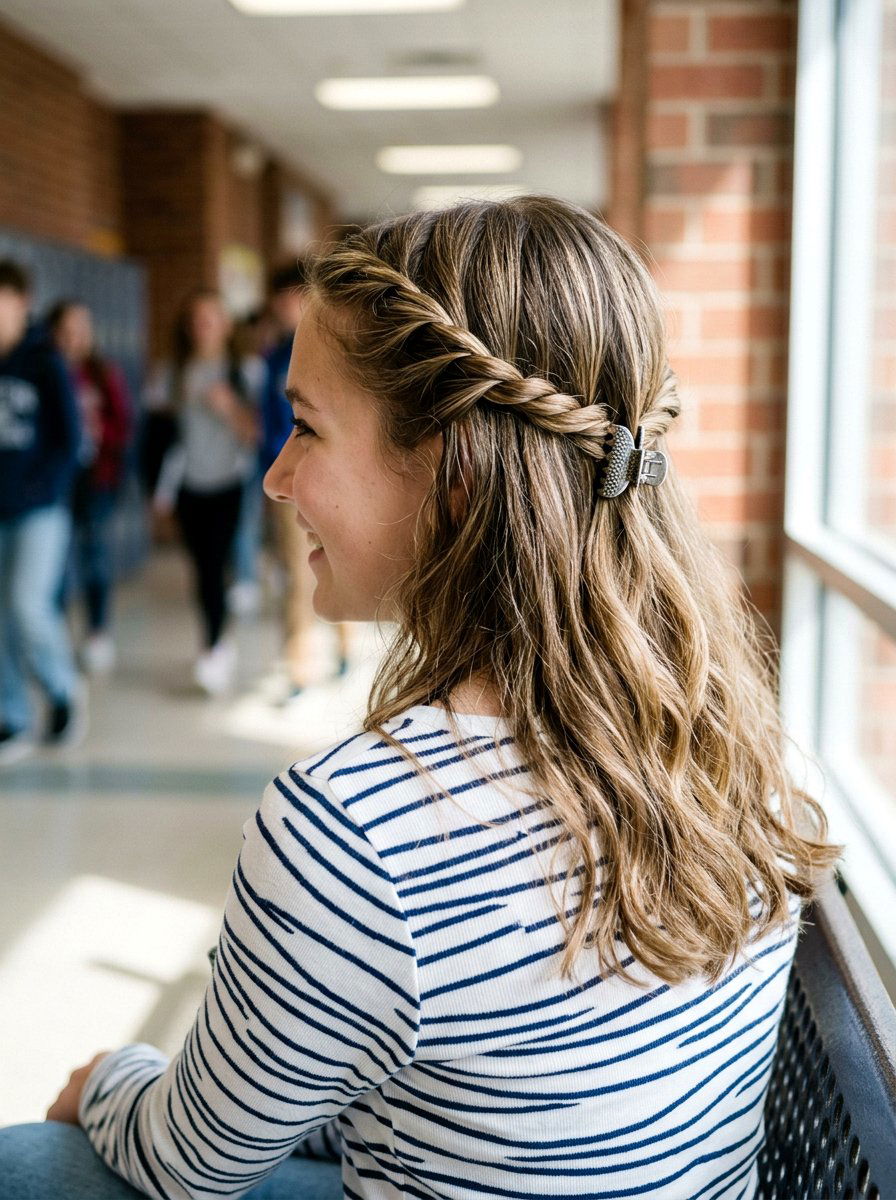 Twisted Half Updo Claw Clip - 20 claw clip hairstyle for school girls - 20 claw clip hairstyle for school girls