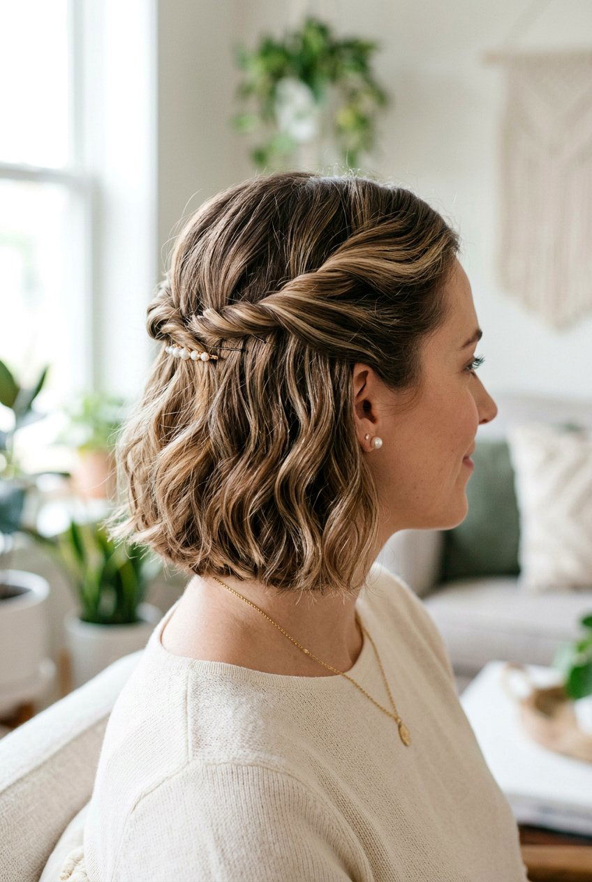 Twisted Half Updo For Short Hair - 20 party hairstyles for short hair - 20 party hairstyles for short hair