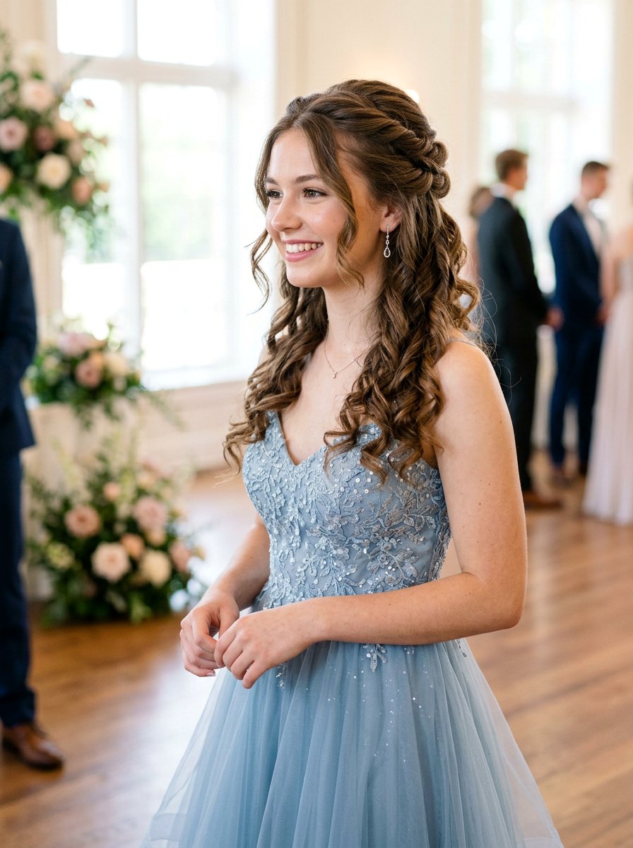 Twisted Half Updo Prom Hair - 20 soft glam hairstyle for prom - 20 soft glam hairstyle for prom