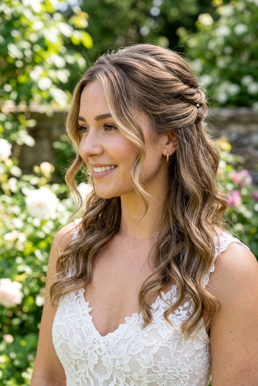 Twisted Half Updo With Face Framing Pieces - 20 date night half up hairstyle - 20 date night half up hairstyle